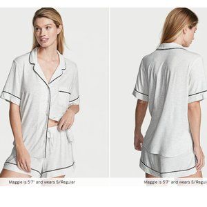 XL VS Modal Short Pajama Set Snow Heathered Pink Piping NWT